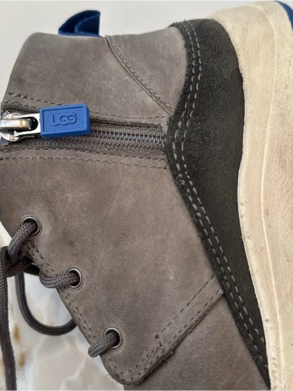 UGG Kids Gray Canoe III Weather Boot with Blue Outsole Accents